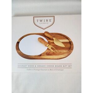 Twine Living Co. ●‎ Gourmet Wood & Ceramic Cheese Board Gift Set ● NEW